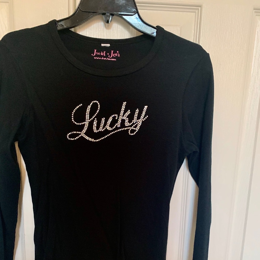 Lucky black T-shirt with rhinestones